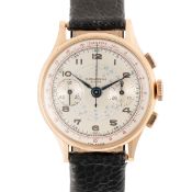 A GENTLEMAN'S SIZE 18K ROSE GOLD CHRONOGRAPH SUISSE CHRONOGRAPH WRIST WATCH CIRCA 1950 Movement: