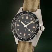 A VERY RARE GENTLEMAN'S STAINLESS STEEL BRITISH MILITARY PRECISTA ROYAL NAVY DIVERS WRIST WATCH