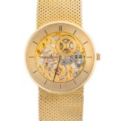 A RARE GENTLEMAN'S SIZE 18K SOLID GOLD VACHERON CONSTANTIN SKELETON BRACELET WATCH CIRCA 1970s