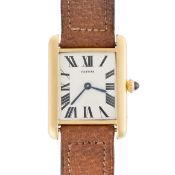 A RARE GENTLEMAN'S SIZE 18K SOLID GOLD CARTIER LONDON TANK JC WRIST WATCH CIRCA 1967, WITH