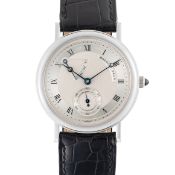 A RARE GENTLEMAN'S SIZE 18K WHITE GOLD BREGUET CLASSIQUE POWER RESERVE WRIST WATCH CIRCA 2000,