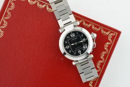 CARTIER PASHA AUTOMATIC DATE W/ GUARANTEE PAPERS REF. 2324, cirular black dial with hour markers and