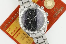OMEGA SPEEDMASTER DATE AUTOMATIC CHRONOGRAPH, circular silver dial with stick hour markers and