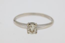 Fine 18ct White Gold 25pt Diamond RingSet with four Princess Cut Diamonds totalling 25pts. UK Size