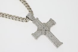 14ct Diamond Set Cross Pendant on a 925 Silver Curb Chain