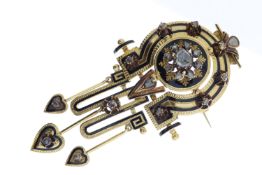 Victorian Black Enamel and Rose Cut Diamond Broach