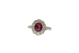 A Titanium Art Deco Ruby & Diamond Cocktail Ring. (Est 0.50 carats)