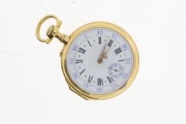 B. Poitevin, Geneve, 14ct gold Fob, White dial with Roman numerals, outer blue 60 minute track,