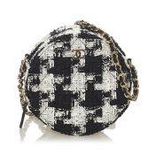 Chanel Tweed Round Clutch with Chain