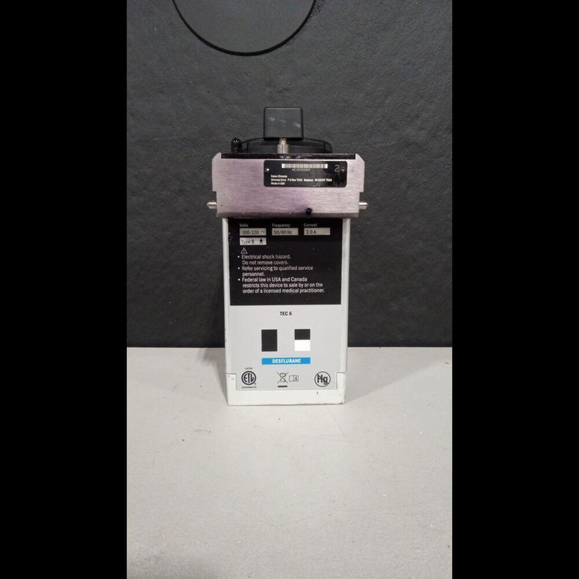 OHMEDA TEC 6 PLUS DESFLURANE VAPORIZER - Image 3 of 4