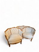 A Louis XV style stained beech carved three-piece bergere salon suite