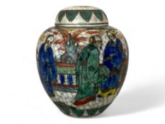 An early 20th century Chinese crackle glaze and enamel ginger jar