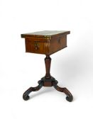 A small William and Mary walnut, crossbanded and featherbanded tripod writing table