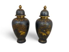 A pair of small Japanese Meiji Period Komai metal lidded vases