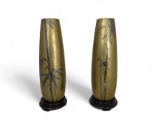 A pair of late 19th century bronze and damascene silver vases, Japan, Kyoto, possibly by Mitsunobu,