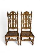 A pair of 17th century stripped beech side chairs in the Carolean style