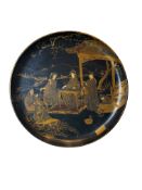 A 19th century Japanese black lacquer tray together with a late 19th century/early 20th century Chin