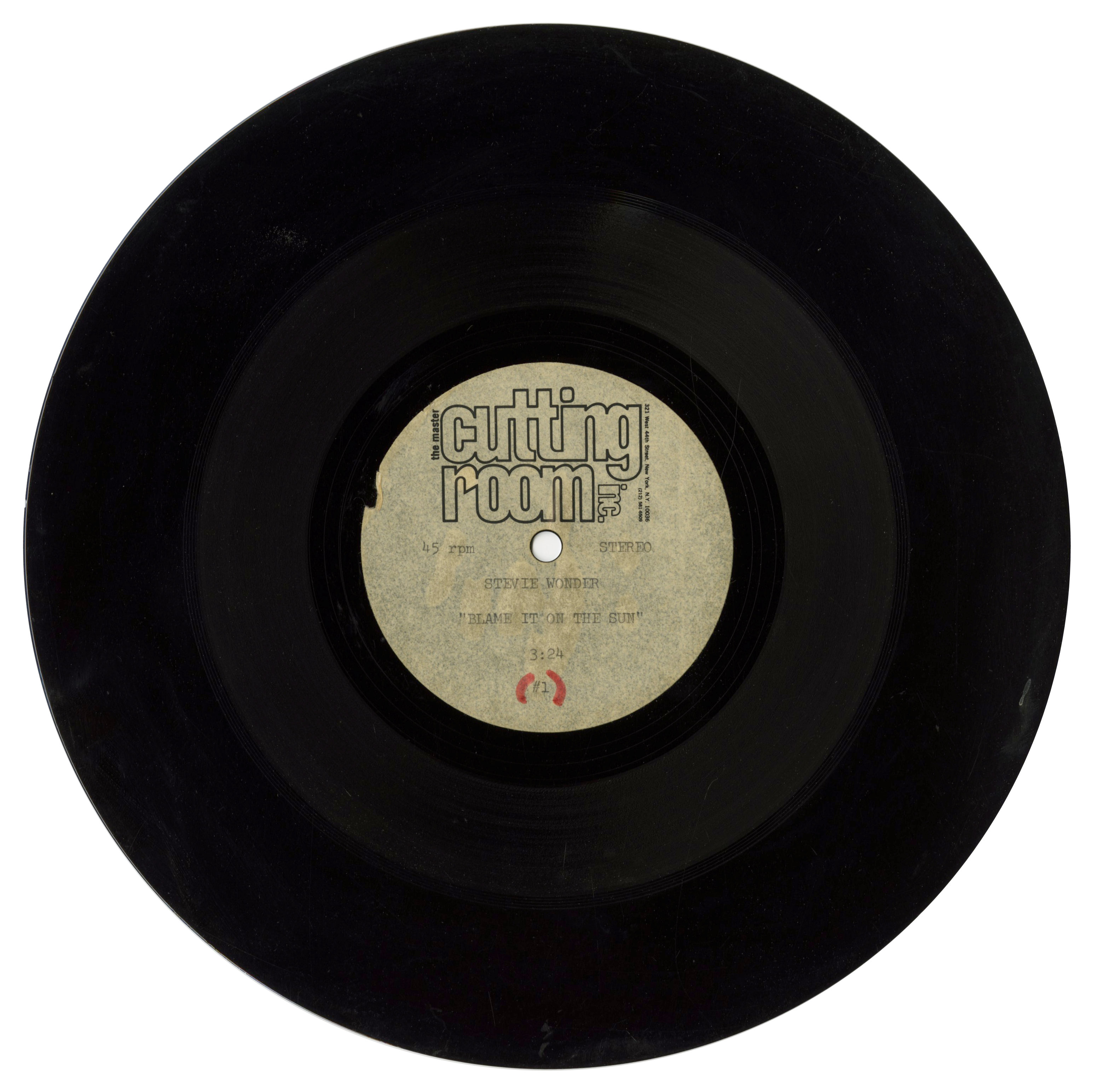 Stevie Wonder 1972 10 Inch Blame It On The Sun Single Sided Cutting Room Acetate (USA)