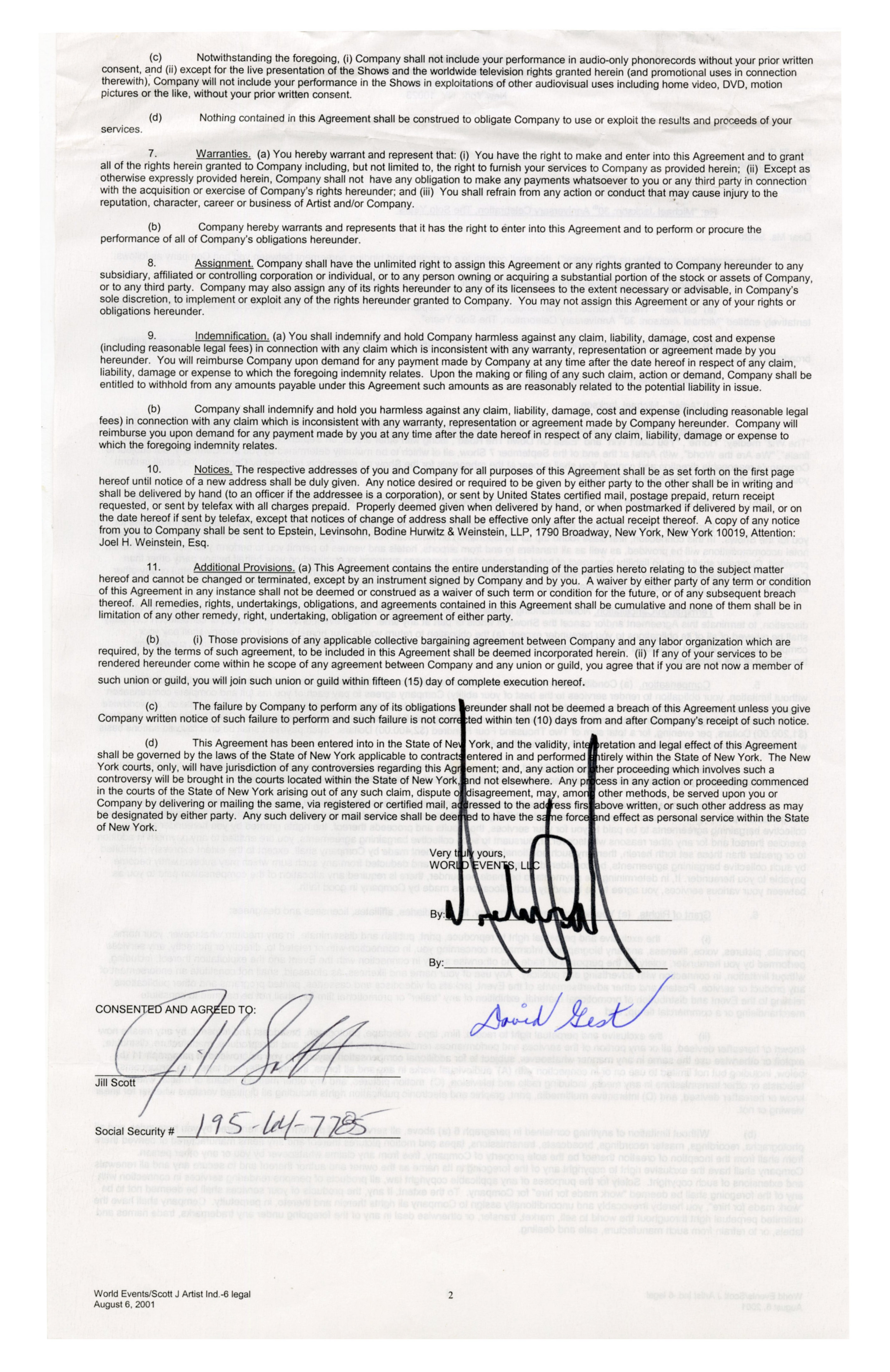 Michael Jackson 2001 Signed 30th Anniversary Madison Square Garden Performance Contract (USA)