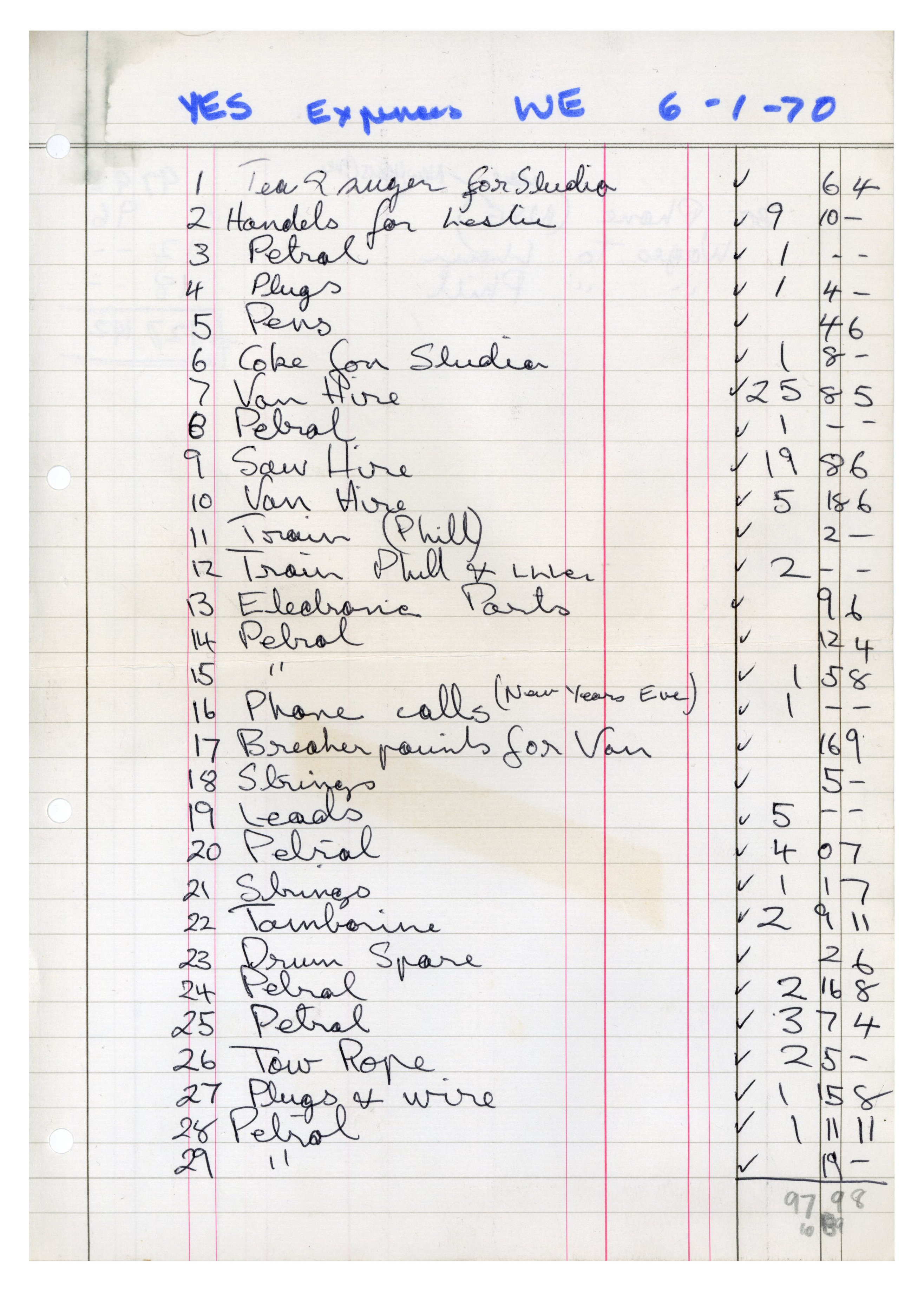 Yes 1970 Expense Receipts (UK) - Image 2 of 3
