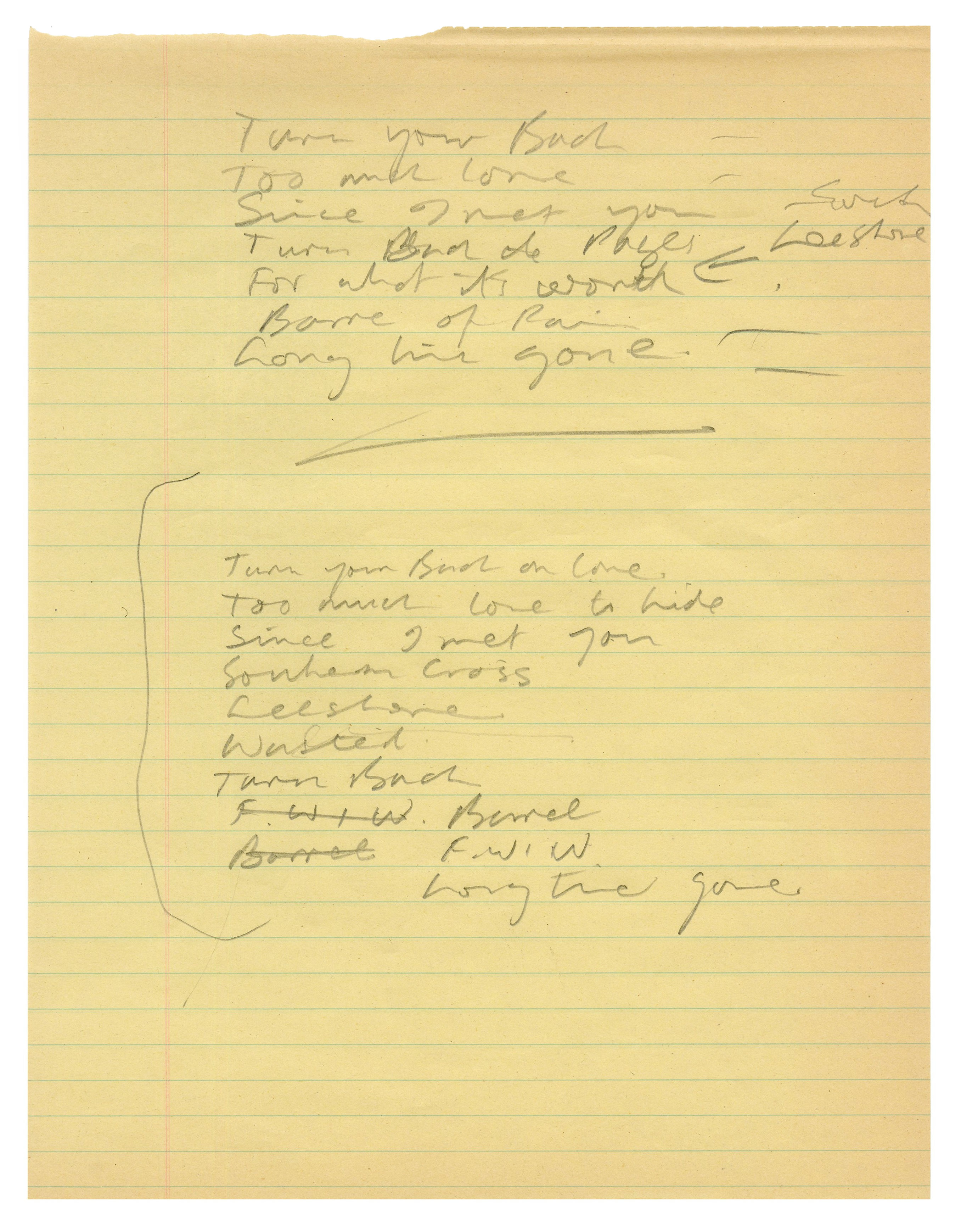 Graham Nash Handwritten Set List (UK)