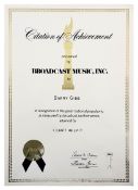 Barry Gibb 1980 I Can’t Help It Andy Gibb BMI Citation Of Achievement (USA)