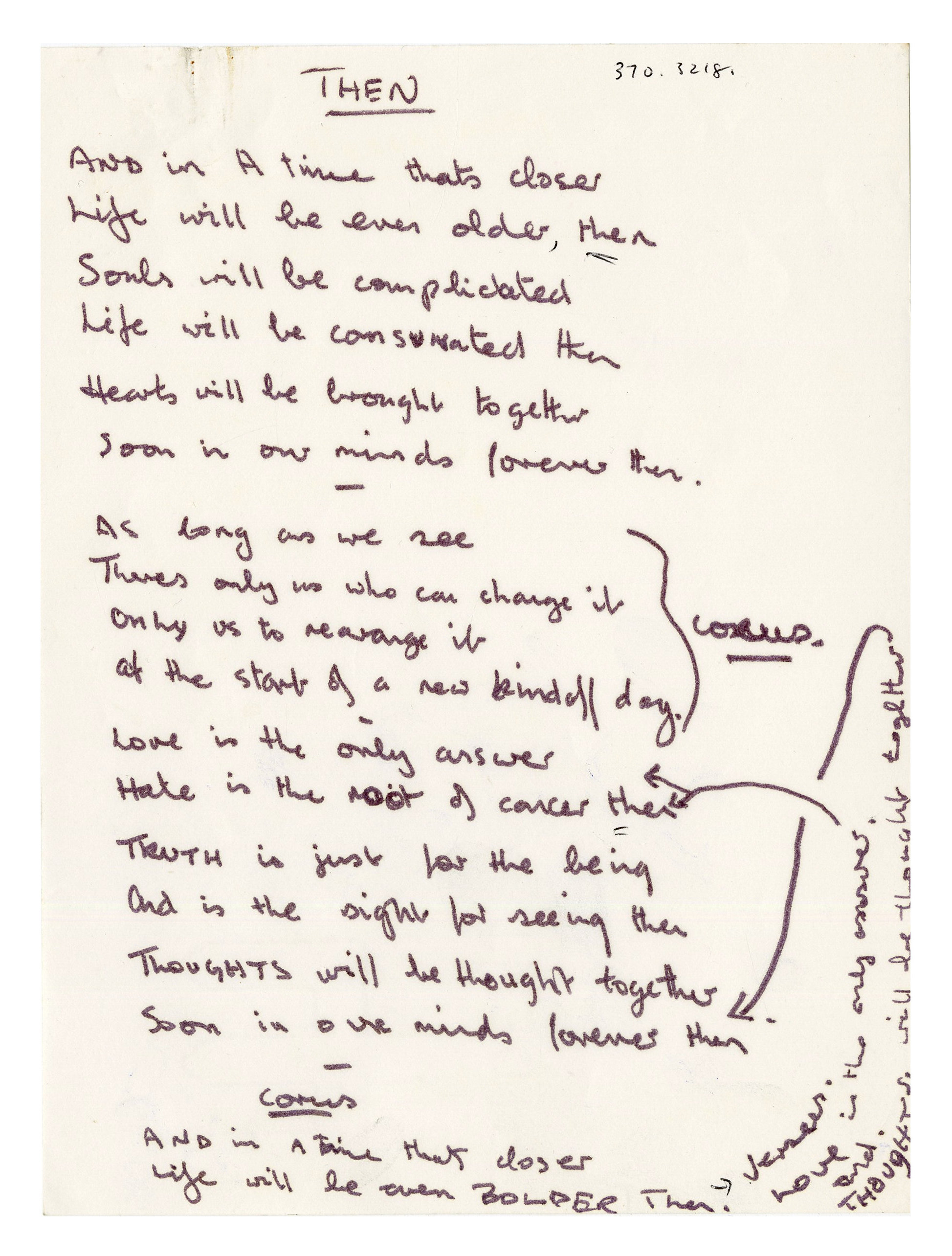 Jon Anderson Handwritten Lyrics For Then Lyrics Etc. (UK) - Image 3 of 3