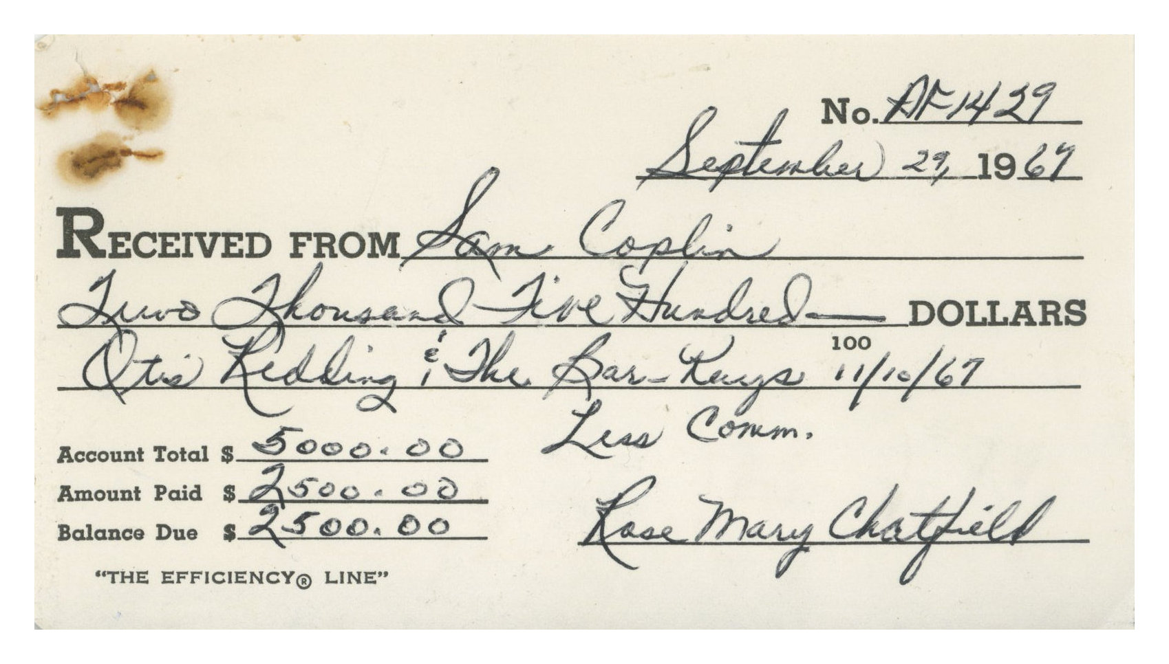 Otis Redding 1967 Ridglea Country Club Texas Performance Contract (UK) - Image 2 of 2