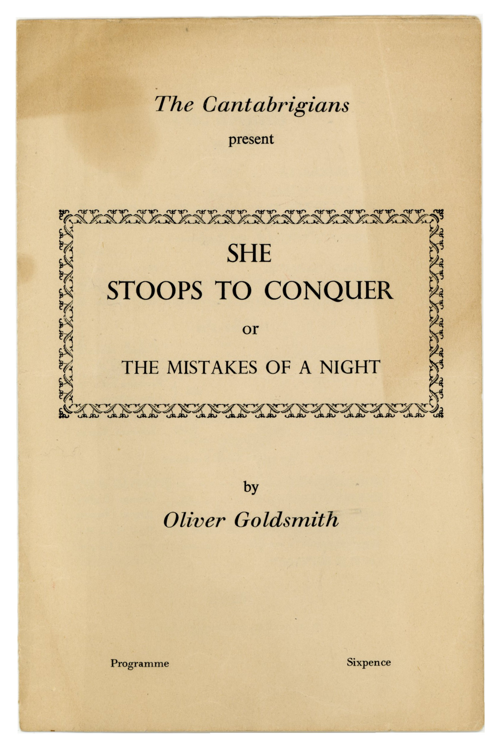 Syd Barrett 1961 She Stoops To Conquer School Performance Programme (UK)