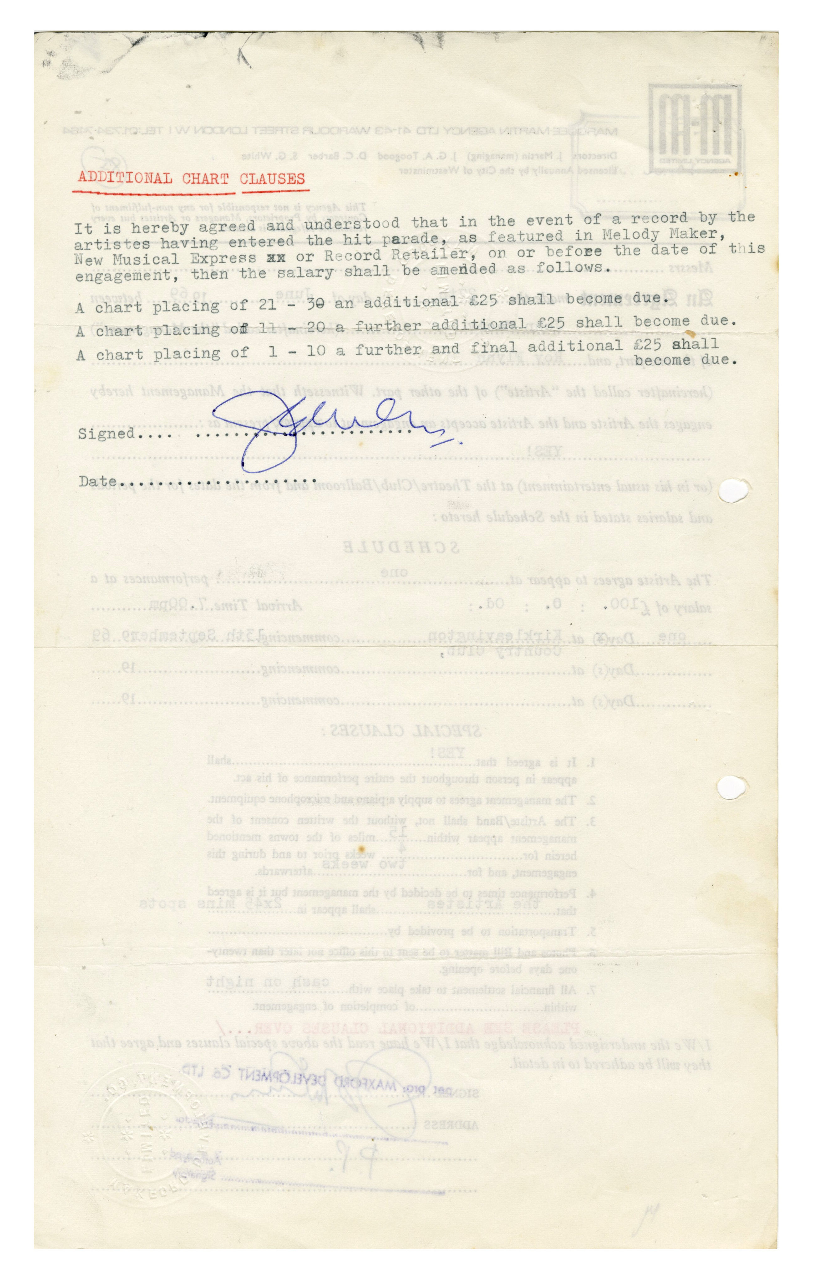 Yes 1969 Kirkleavington Country Club Performance Contract (UK) - Image 2 of 2