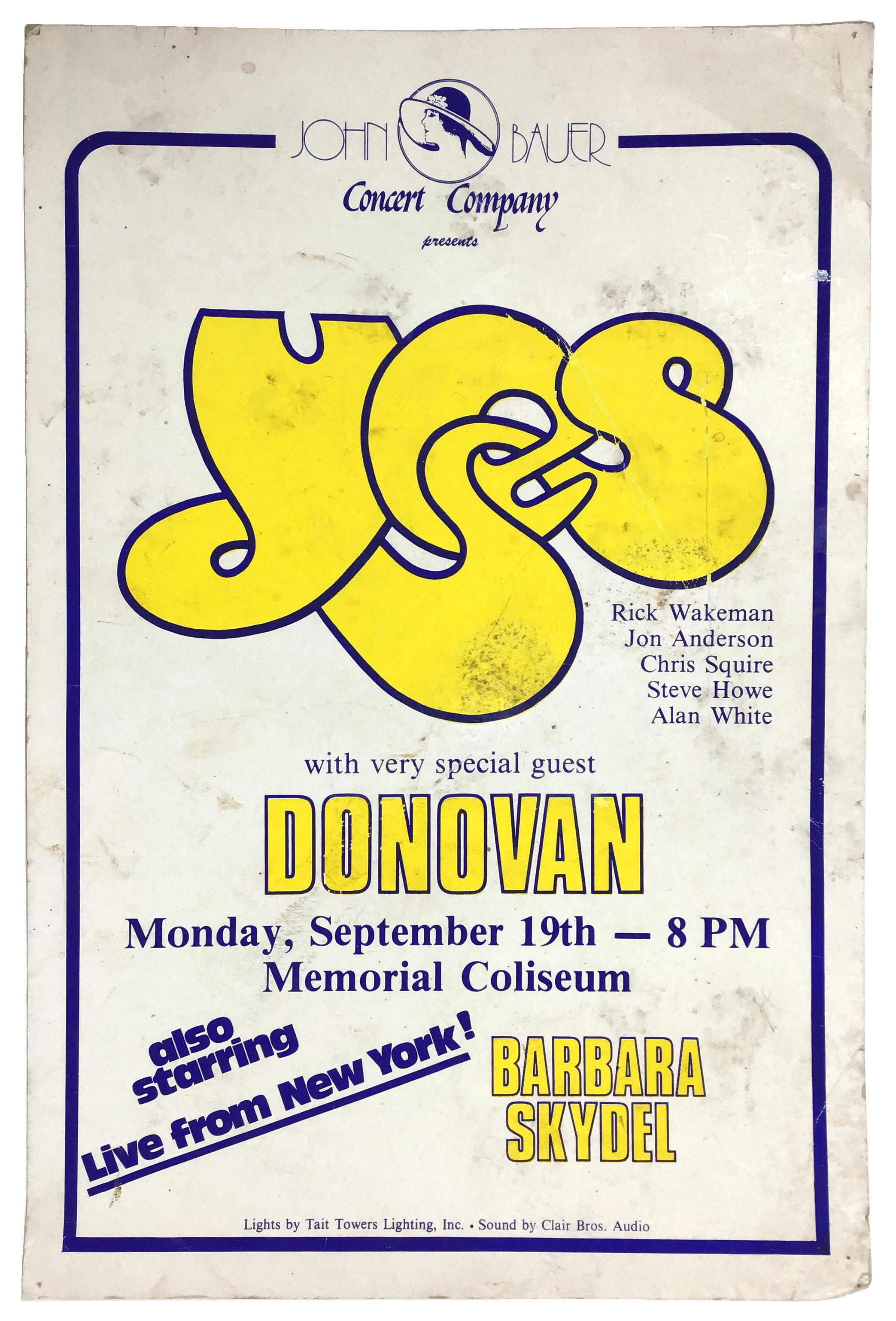 Yes / Donovan 1977 Memorial Coliseum Portland Window Card (USA)