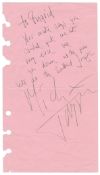 Mick Jagger 1985 Signed & Handwritten Note (UK)