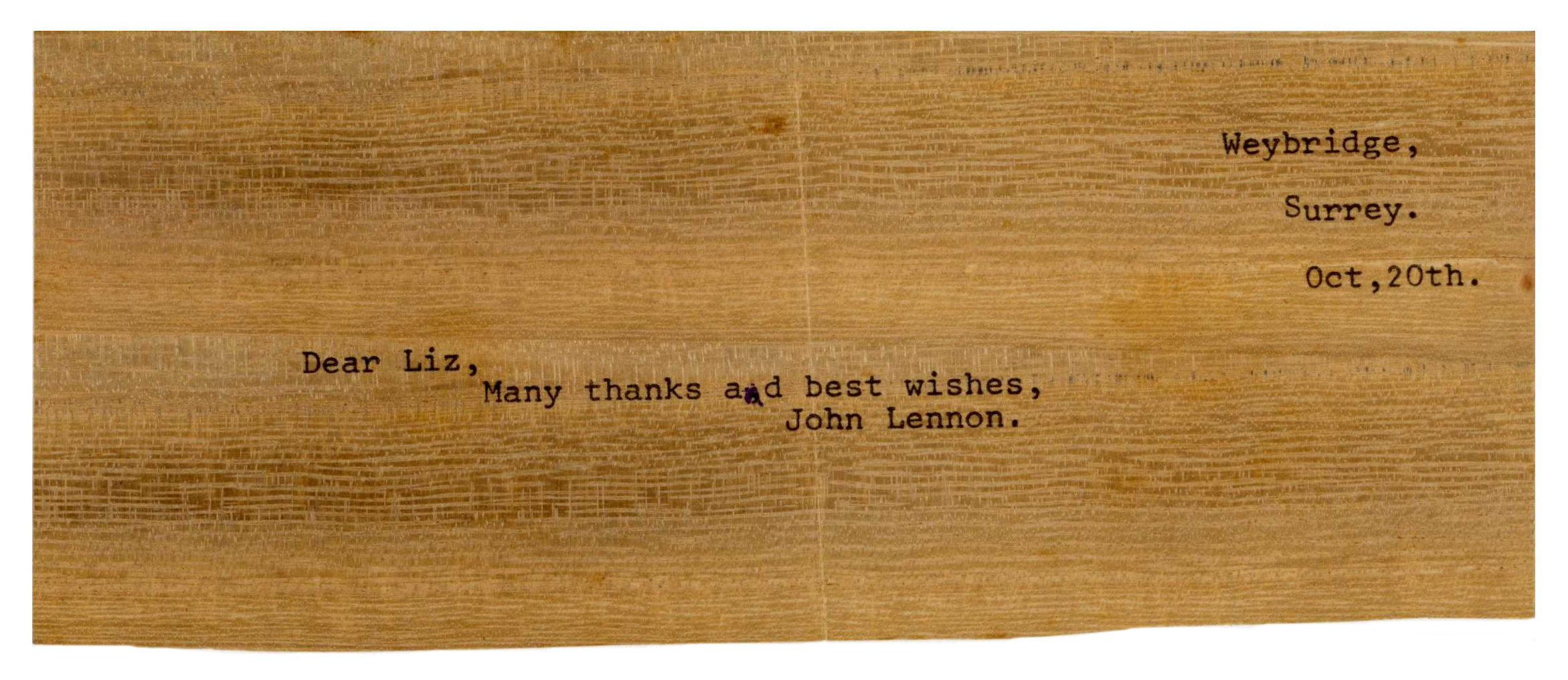 John Lennon 1968 Typed Letter & John Lennon Autograph In Cynthia’s Hand Lizzie Bravo Collection (UK)