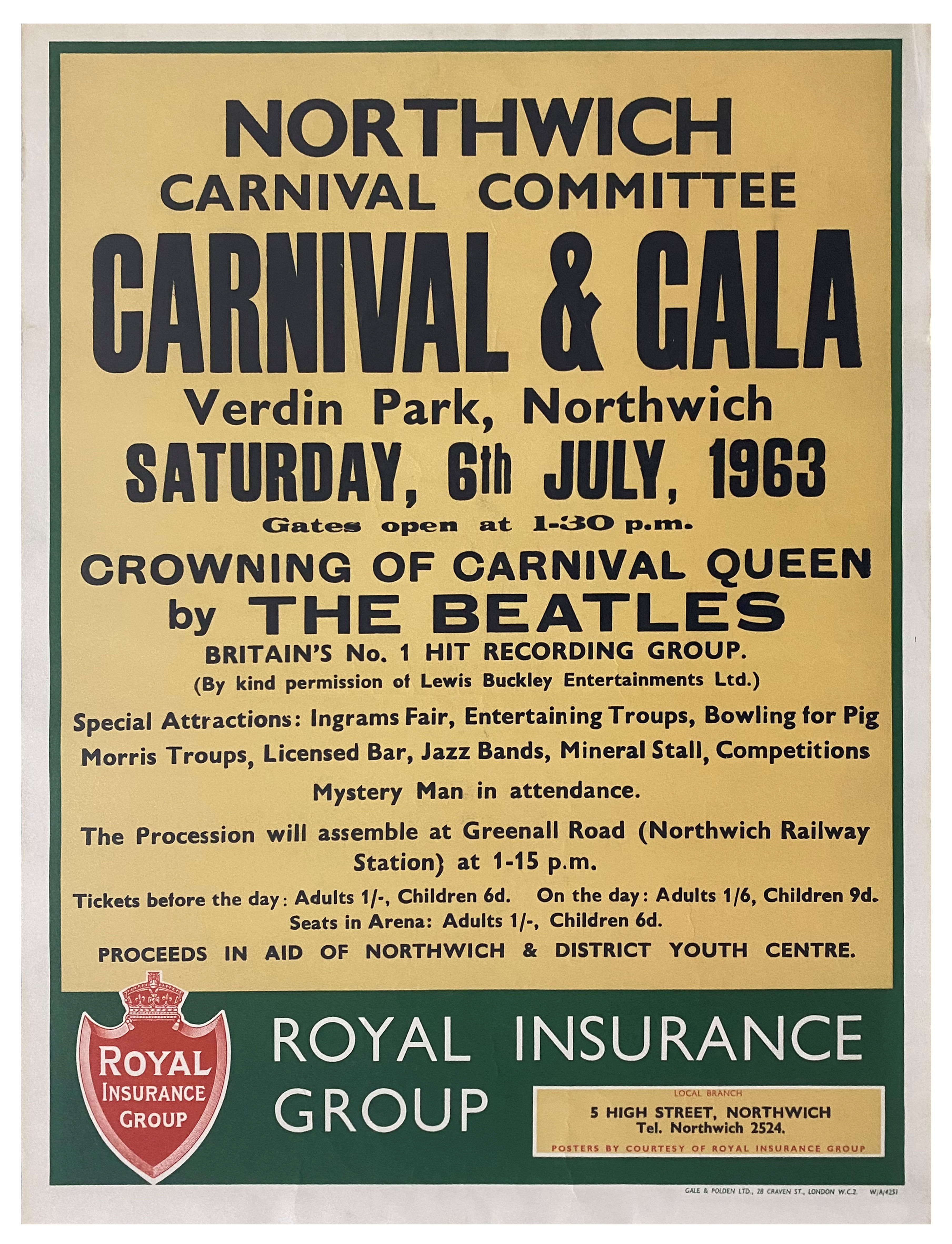 The Beatles Northwich Carnival 1963 Appearance Poster (UK)