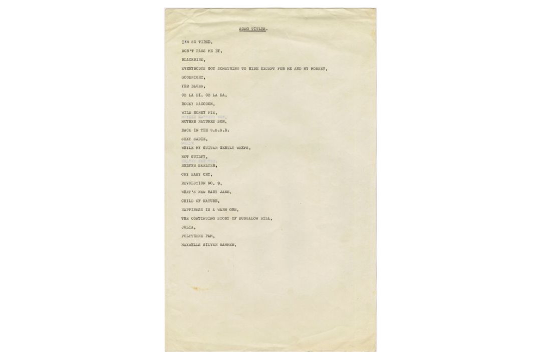 The Beatles 1968 White Album Typed Song Titles (UK)