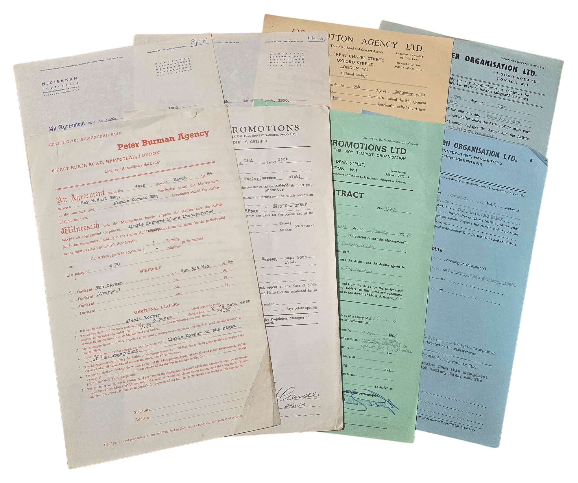 Collection Of Various Artists Cavern Club Performance Contracts (UK)