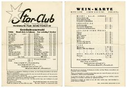 The Beatles 1962 Star Club Rock n’ Twist Parade Drinks Menu (Germany)