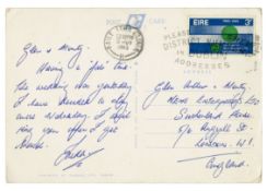 The Beatles Fan Club Secretary Freda Kelly 1965 Handwritten Postcard To NEMS (Ireland)