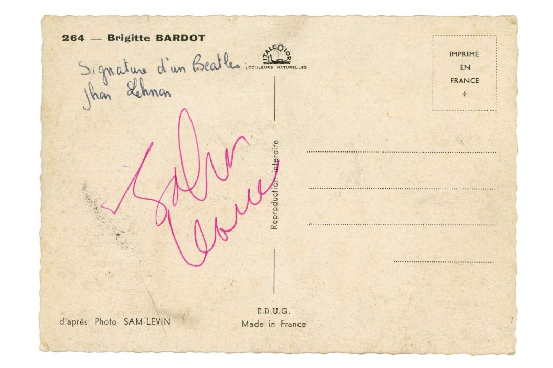 John Lennon Autographed Brigitte Bardot Postcard 1964/1965 (France) - Image 1 of 2