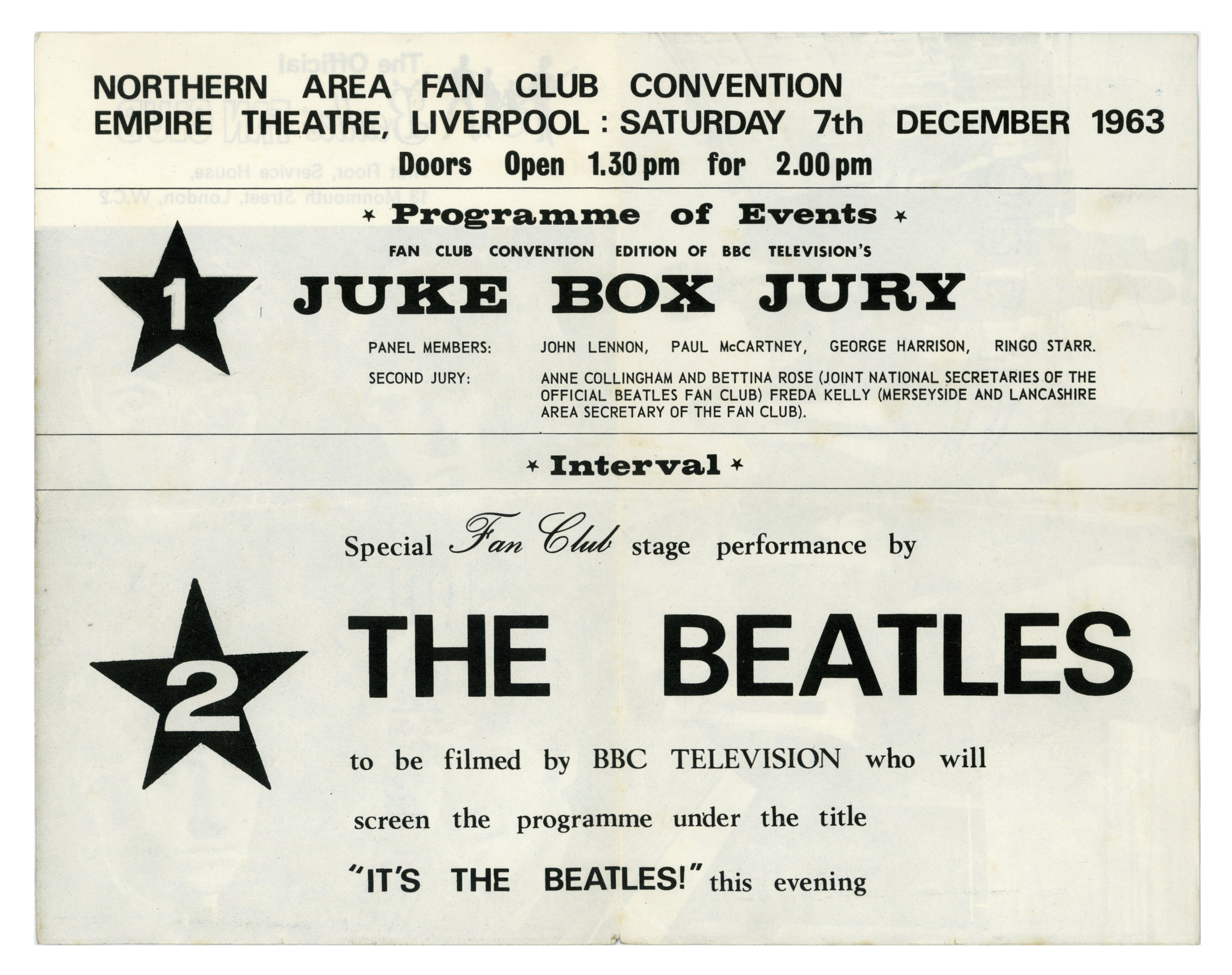 The Beatles 1963 Northern Area Fan Club Convention Juke Box Jury Programme (UK) - Image 2 of 3