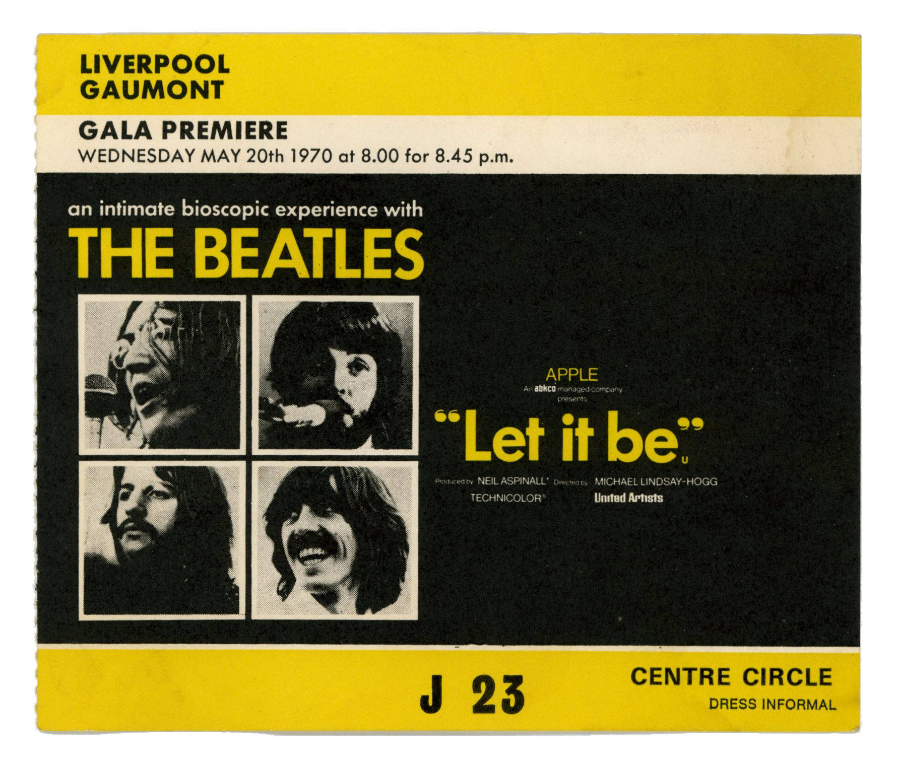 The Beatles 1970 Let It Be Liverpool Premiere Ticket Stub (UK)