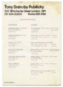 Paul McCartney Tony Brainsby Publicity Mailing List (UK)