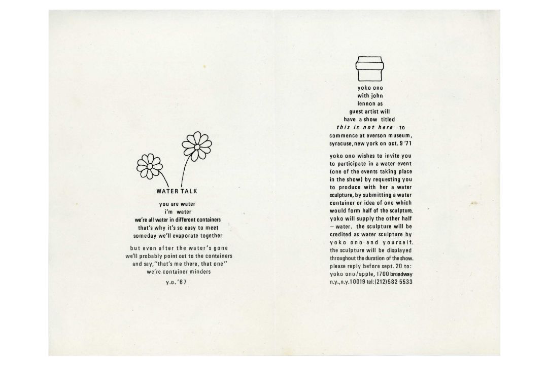 John Lennon & Yoko Ono 1971 Watertalk/This Is Not Here Exhibition Invitation New York (USA)