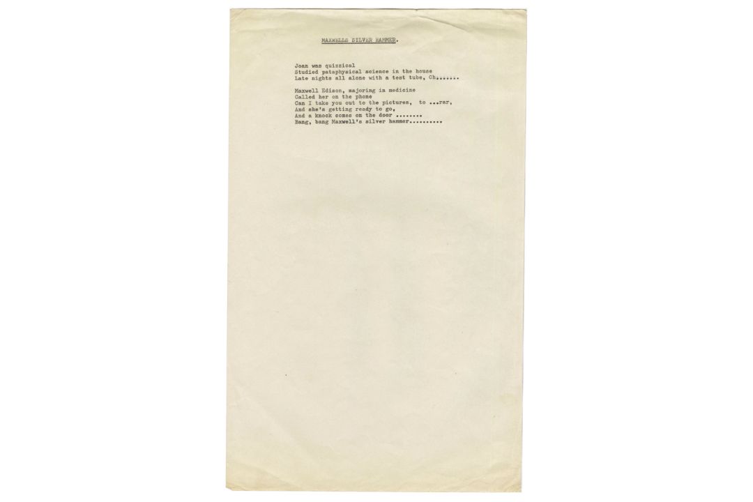 The Beatles 1969 Maxwell’s Silver Hammer Vintage Typed Lyric Sheet (UK)