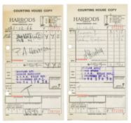 Patti Harrison and Maureen Starkey Harrods Signed Carbon Copy Receipts (UK)