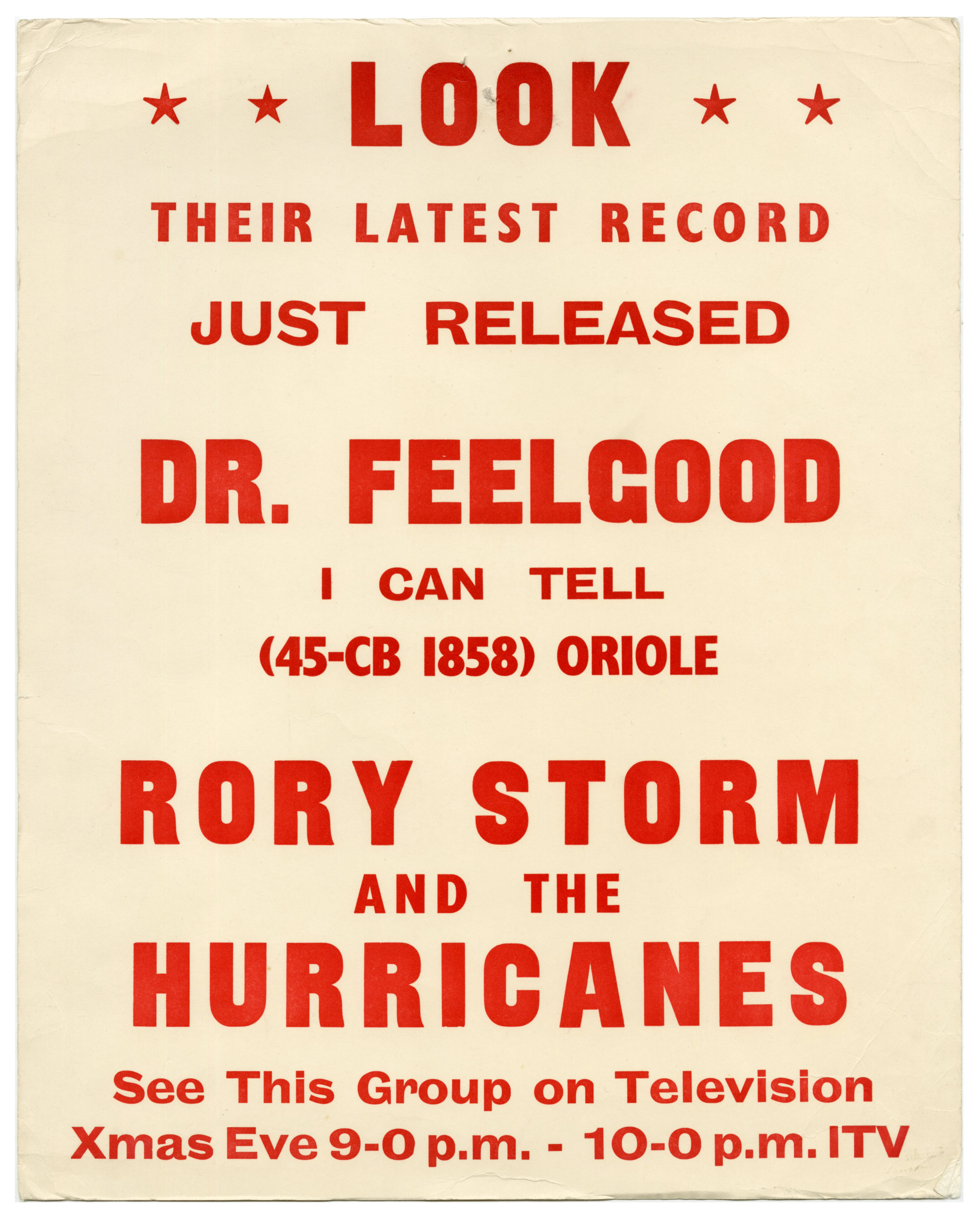 Rory Storm And The Hurricanes Dr Feelgood 1963 Promotional Poster (UK)