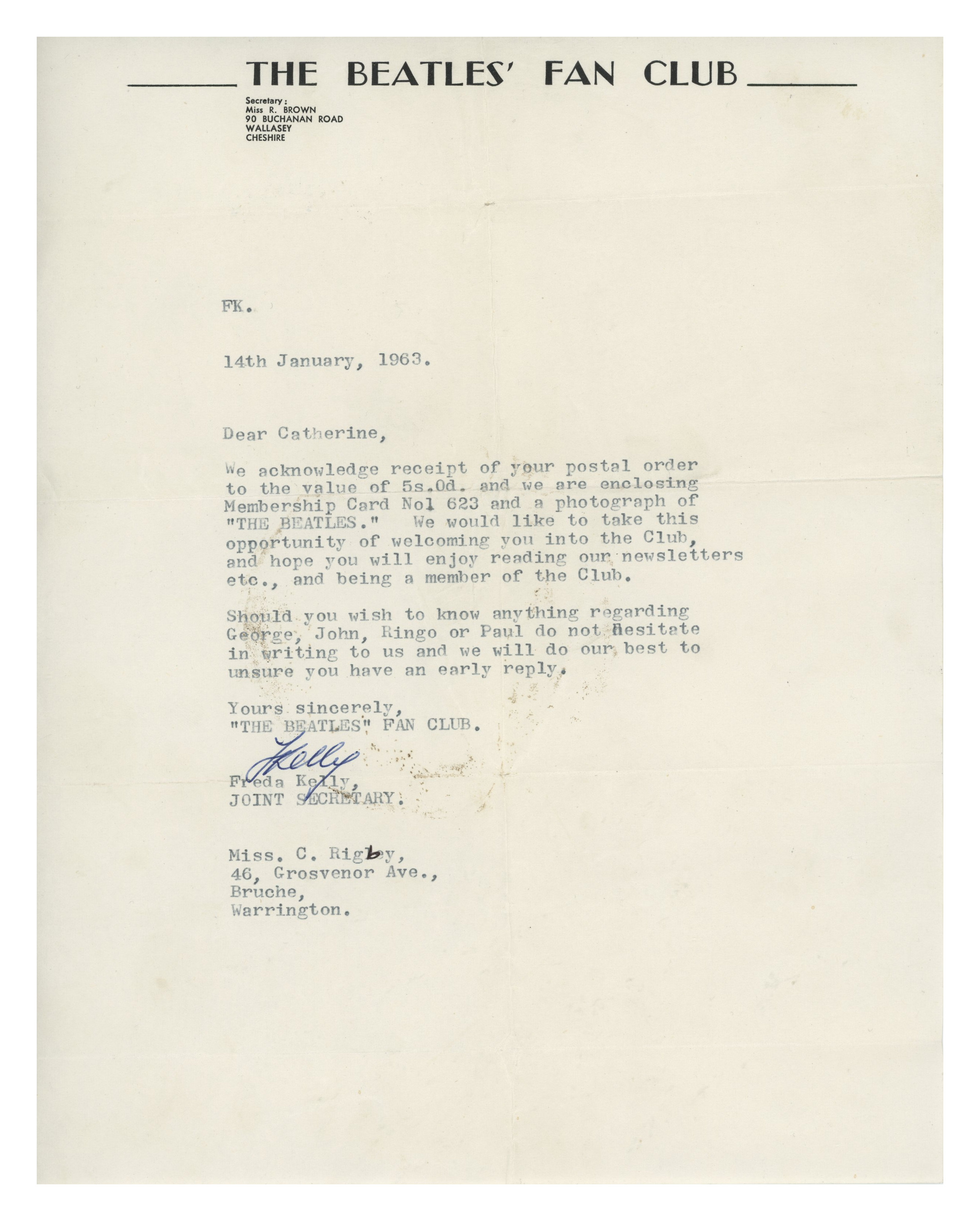 The Beatles Fan Club Membership Cards And Letter (UK)