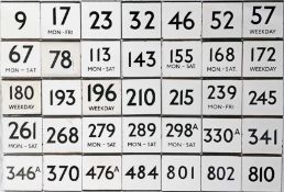 Large quantity (35) of London Transport bus stop enamel E-PLATES from across the network and with