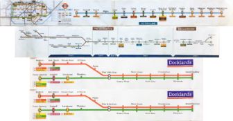 Selection (4) of 1980s-90s London Underground & Docklands Light Railway CAR DIAGRAMS (line maps).