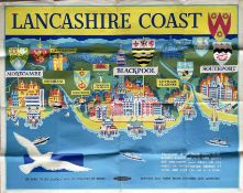 1957 British Railways Midland Region quad-royal-size POSTER 'Lancashire Coast' by Kerry Lee. A